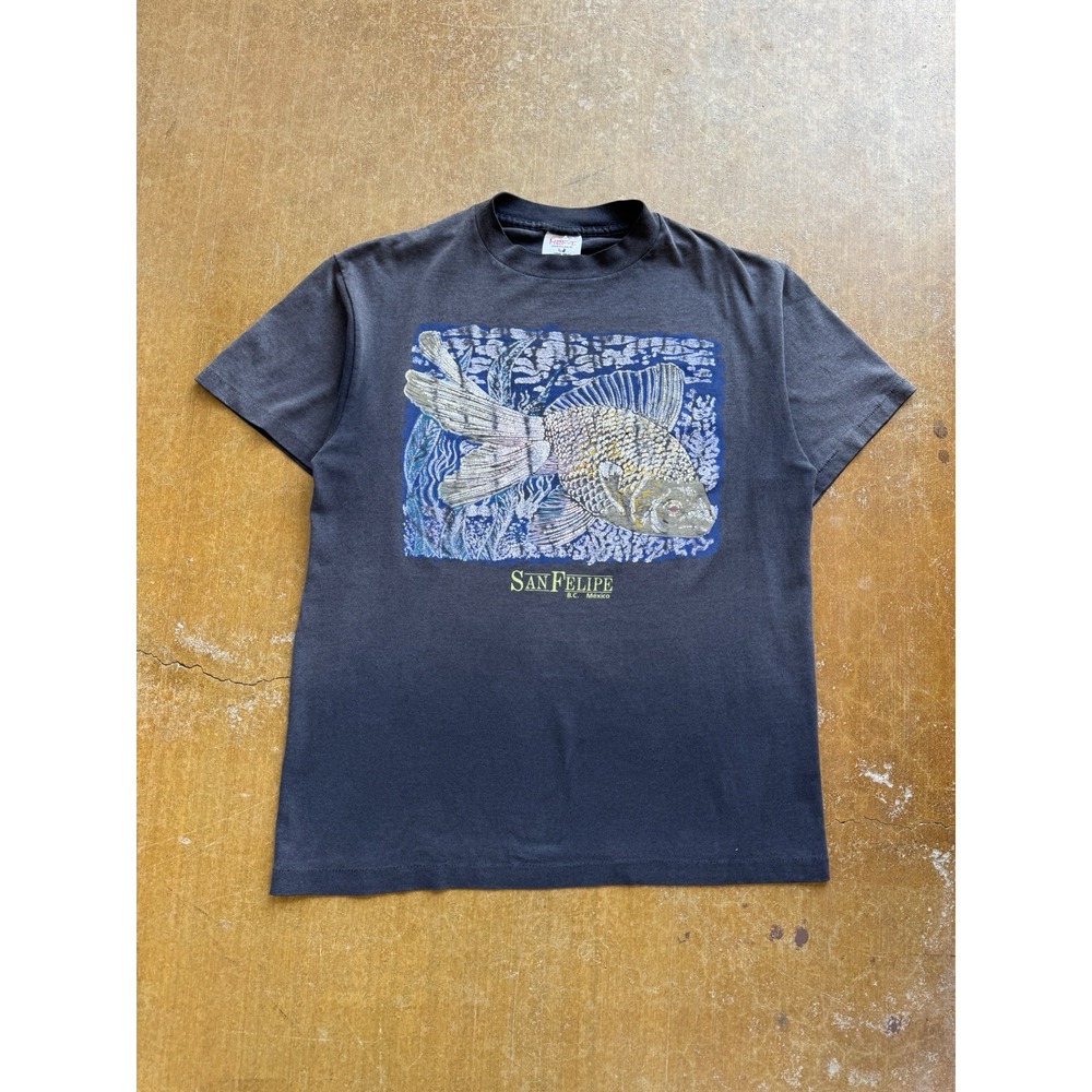 VTG 90s Faded Black Fish San Felipe Mexico T-Shirt L Tee Jays Single Stitch USA